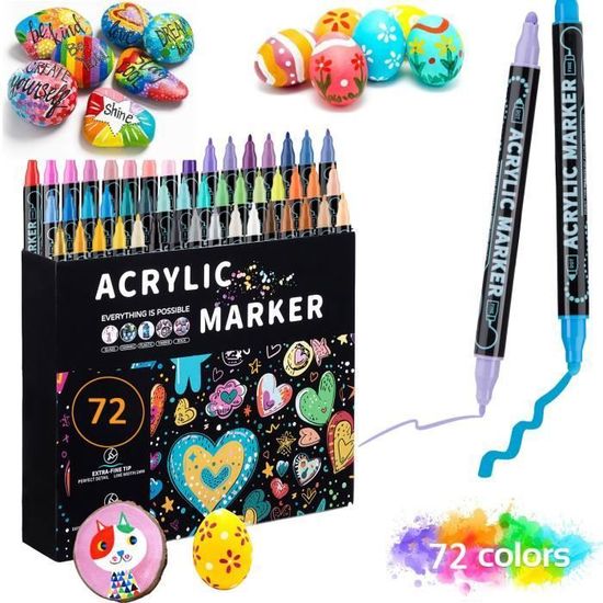 Feutre Acrylique 36 Feutres Acrylique TrendGate Double Pointe - 72 Couleurs, Pour Bois, Verre, Tissu, Pierre Feutres Artistiques Enfants Adultes