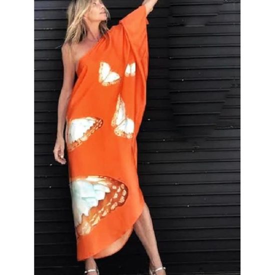Robe De Plage Caftan Femme - Épaules Dénudées Col V Brodé - Cache Maillot Grande Taille