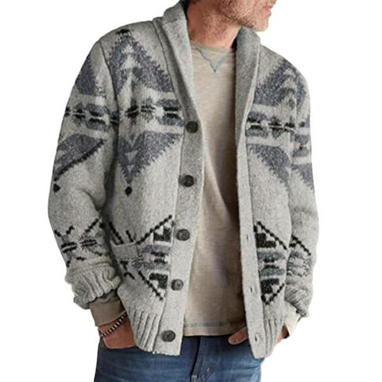 Runcati Veste en tricot épais pour homme avec col châle boutonné à manches longues cardigan tricoté à côtes décontracté manteau d'hiver, Noir , M