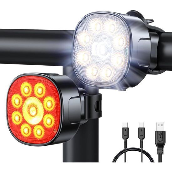 Lot de 2 lumières LED pour moyeu de roue de vélo - Rechargeable par USB