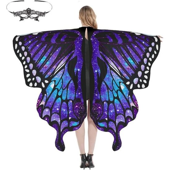 Cape Ailes De Papillon DAZZTIME Pour Femme - Châle Avec Serre-tête Et Masque - Déguisement Fée