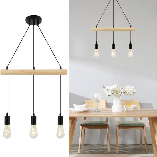 Plafonnier Suspendu Hofstein 3 Spots En Bois - Style Moderne - Noir/marron Et Blanc - Pour Salon, Couloir, Chambre