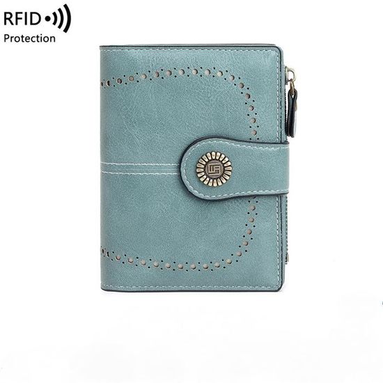 Portefeuille Homme Cuir Avec Chaîne RFID - 16 Fentes Cartes - Porte-Monnaie à Fermeture Éclair - Bleu Marin