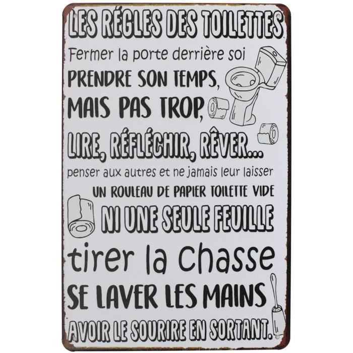 Les Regles Des Toilettes Fermer La Porte Derriere Soi Pancarte En Metal Panneau Poster Plaque Metallique Slogan Art Decor Vintage P Cdiscount Maison