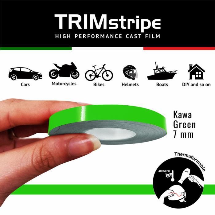 Trim Stripes Bandes Adhésives pour Voitures, Vert Kawa, 7 mm x 10 mt