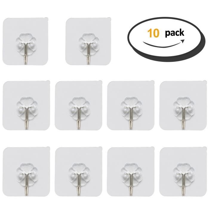 10pcs Crochet adhesif Patère Porte manteau Mural Transparent Etanche en Plastique pour Serviettes Torchons Salle de Bain Cuisine