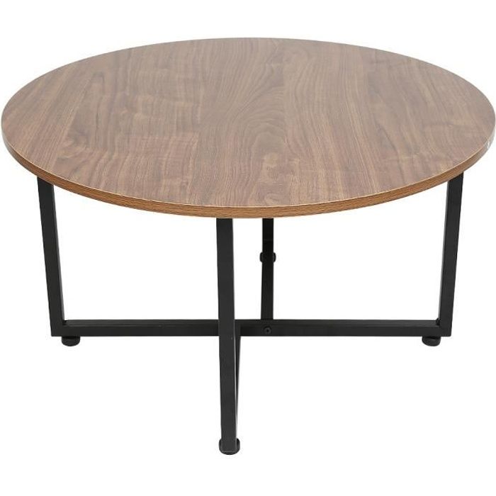Table Basse Ronde Industrielle,Table de Salon Brun Style Mid-Century Vintage 70 cm