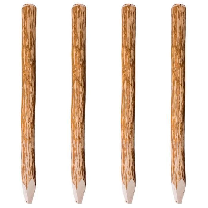 Poteaux pointus de clôture 4 pcs en Bois de noisetier 120 cm