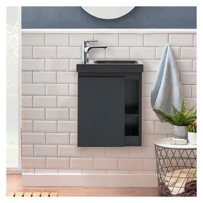 Meuble Lave-mains Noir Carbone avec Vasque Noire HAMPTON