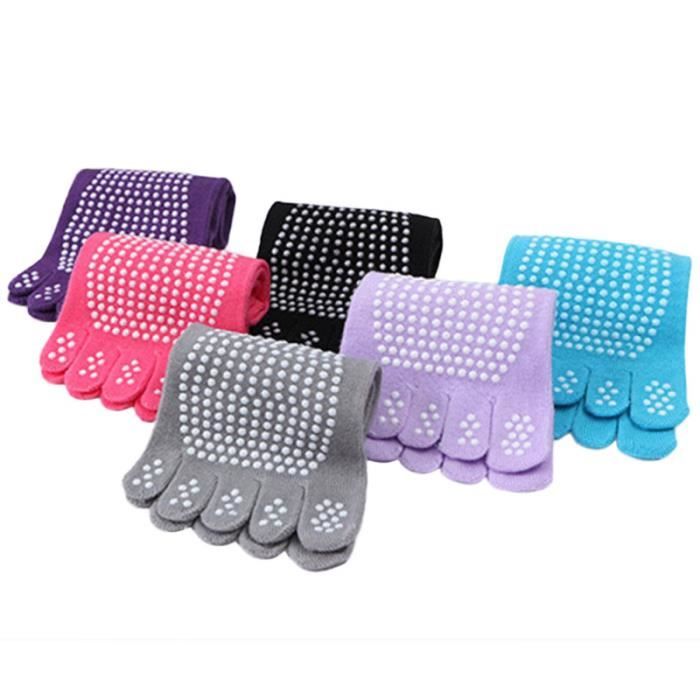 6 paires de chaussettes antidérapantes pour femmes Yoga à cinq doigts d'orteils semelles avec GROUND MAT - GYM MAT - YOGA MAT