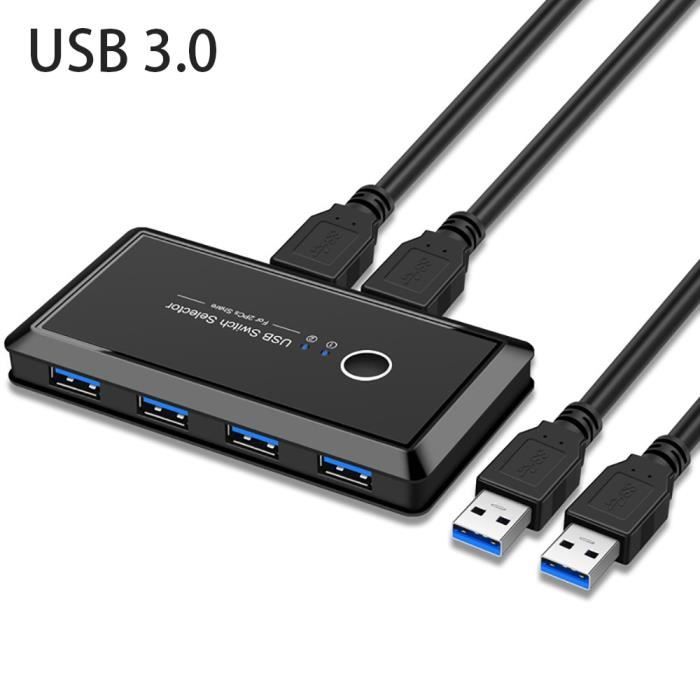 KVM,OULLX KVM commutateur USB 3.0 sélecteur de commutateur 2 ports pièces partage 4 périphériques USB 2.0 pour - Type USB3.0