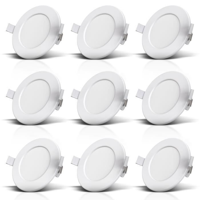 B.K.Licht lot de 9 spots encastrables spéciales salle de bain IP44, protégés contre les projections d’eau, ultra plat, Ø115mm,