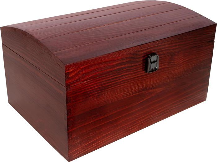 Creative Deco Coffre Boîte de Rangement Bois Rouge - 34,5 x 25 x 19,2 cm - avec Fermoir et Couvercle Courbé