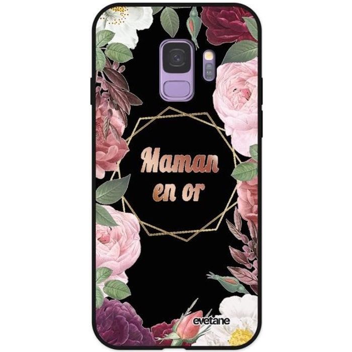 Coque pour Samsung Galaxy S9 Silicone Liquide Douce noir Coeur Maman D'amour Ecriture Tendance et Design Evetane