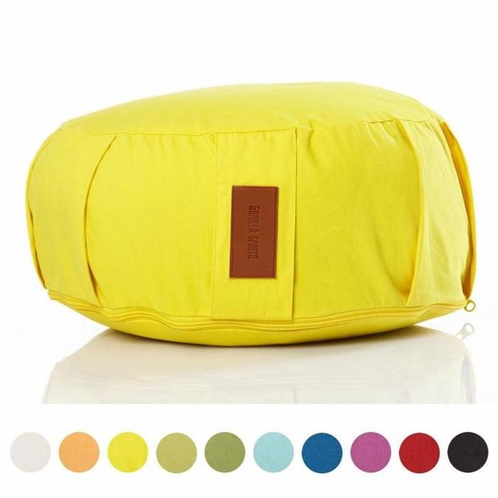 GORILLA SPORTS® coussin de méditation jaune - Hauteur d'assise 18 cm - coussin de yoga avec rembourrage en balles d'épeautre - Houss