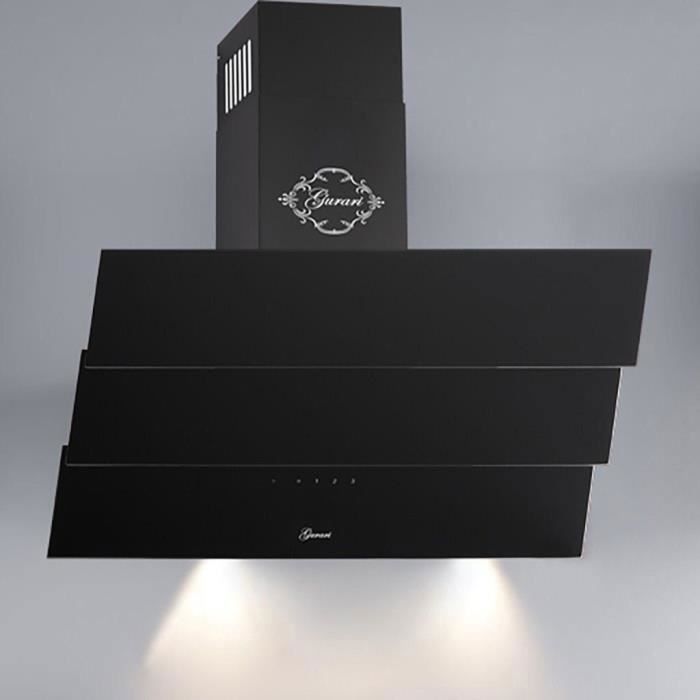 GURARI Hotte de cuisine GCH D 267 BL 6 Prime+charbon, Hotte aspirante noire, 60 cm, noir, verre, 1000m³/h