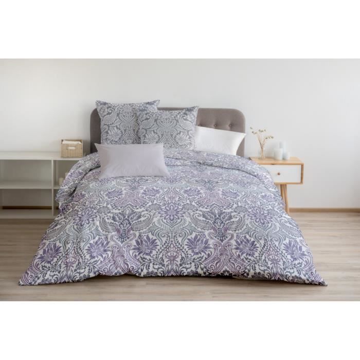Housse de Couette 3 Pièces - 100% Coton 57 Fils - 2 Personnes 240x260 cm - BELLADONNA Violet Prune