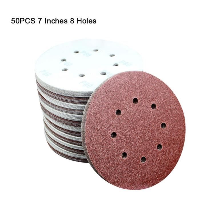 Lot de 50 disques abrasifs de 17,8 cm à 8 trous de 60 à 2000 grains pour ponceuse orbitale