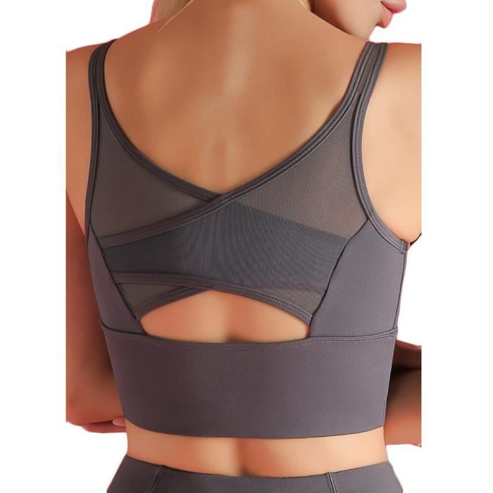 Brassière Sport Femme Soutien-Gorge avec Coussinet Amovible sans Couture sans Armature Gris L