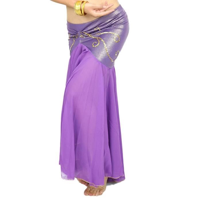 Femme Longue Jupe De Danse Professionnel Arabe Orientale Belly Danse Violet foncé Taille unique