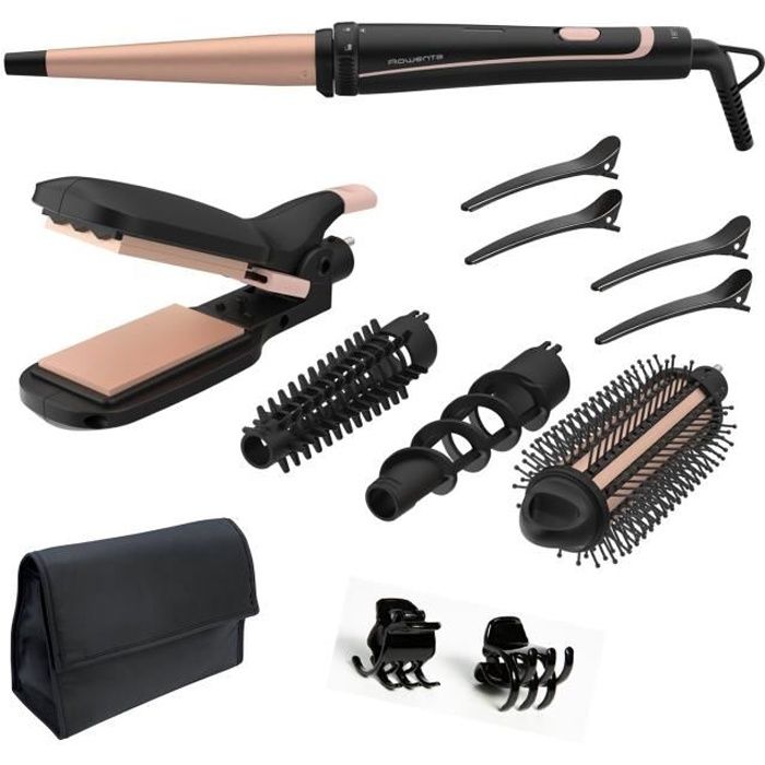 ROWENTA CF4231F0 Infinite Looks Multistyler, Fer à lisser boucler gaufrer les cheveux, Revêtement céramique, 14 accessoires,Pochette