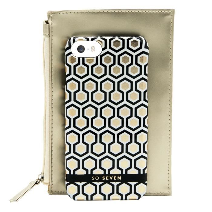 SO SEVEN Bundle Midnight HEXAGONAL Coque + Pochette OR IPHONE 7