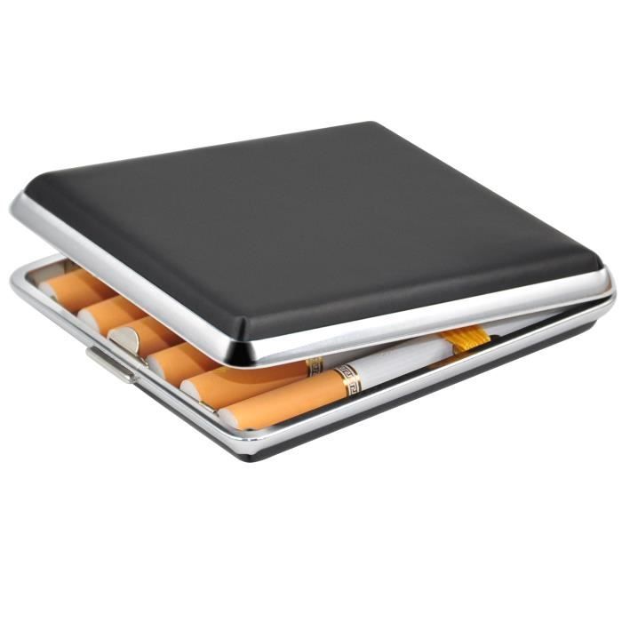 TRIXES Étui à cigarettes en simili cuir et chrome noir