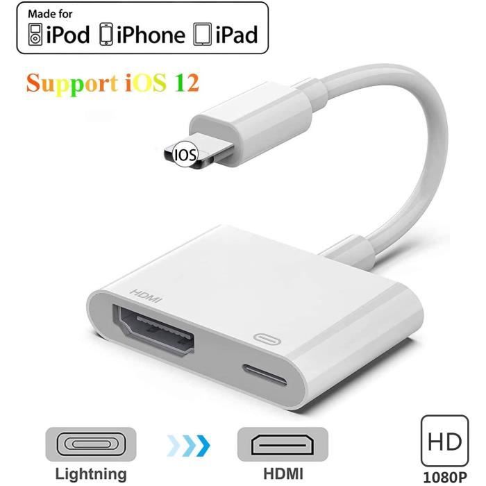 VSHOP®Adaptateur lighting compatible iPhone vers HDMI, 1080P Digital AV Adaptateur, iPhone XS-XS Max-XR-X-8-8 Plus-7-7 Plus-6-6s-6