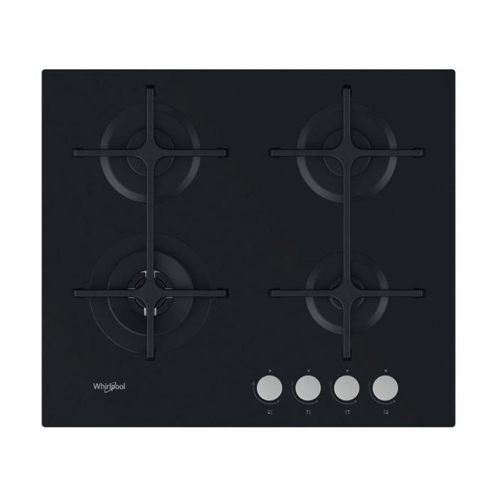 Whirlpool GOA 6423-NB, Intégré, Cuisinière à gaz, Verre, Noir, Fonte, Rotatif
