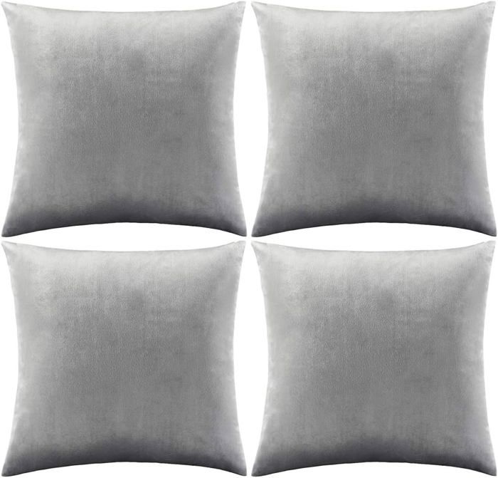 Lot de 4 Housses de Coussins en Velours Décoratif Canapé Taie doreiller Doux Decoration Maison Salon Chambre 45X45CMGris