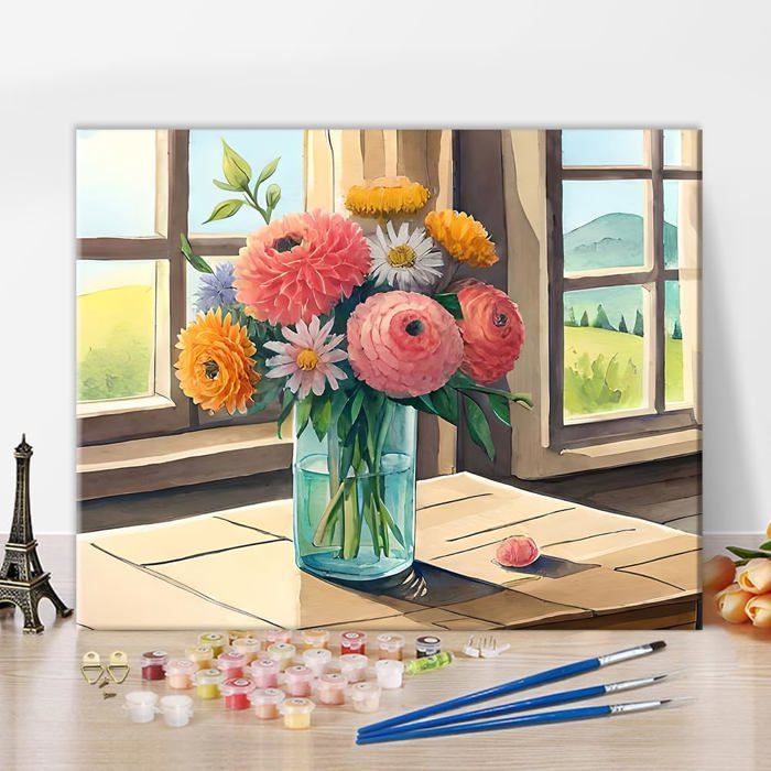 Kit Peinture Par Numéros Adulte Meecaa - Toile 40,6 X 50,8 Cm (ciel étoilé), Avec Pinceaux Et Peintures Acryliques - 4