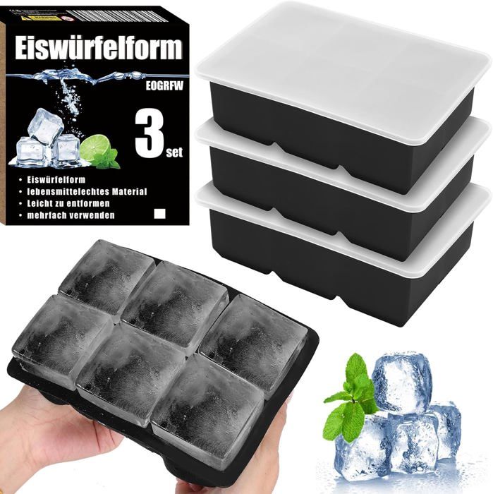 Lot De 3 Bacs à Glaçons En Silicone Avec Couvercles, Grands