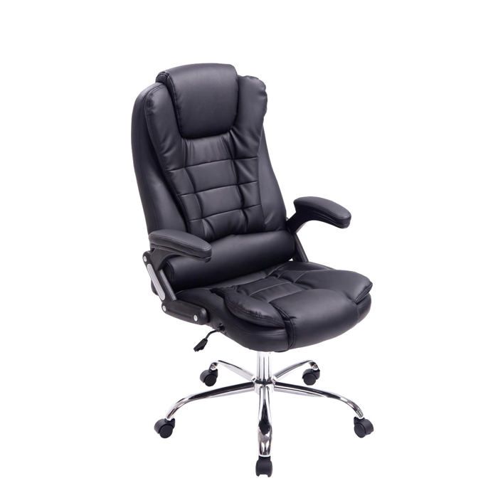 Fauteuil de bureau sur roulettes confortablement rembourres avec accoudoirs en PVC noir et metal chrome 10_0002655 Fauteuil de bureau sur roulettes confortablement rembourres avec accoudoirs en PVC noir et metal chrome 10_0002655