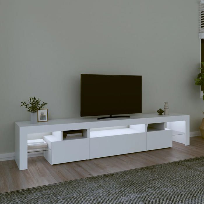 Meuble TV - Banc TV - Table TV - avec lumières LED - Blanc - 215x365x40 cm - T16