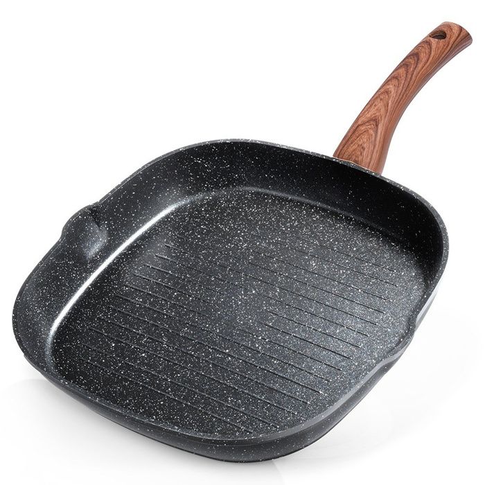 VILDE Black&Wood Poêle à griller carrée 28 x 28 cm - Revêtement antiadhésif en granit - Tous feux dont induction