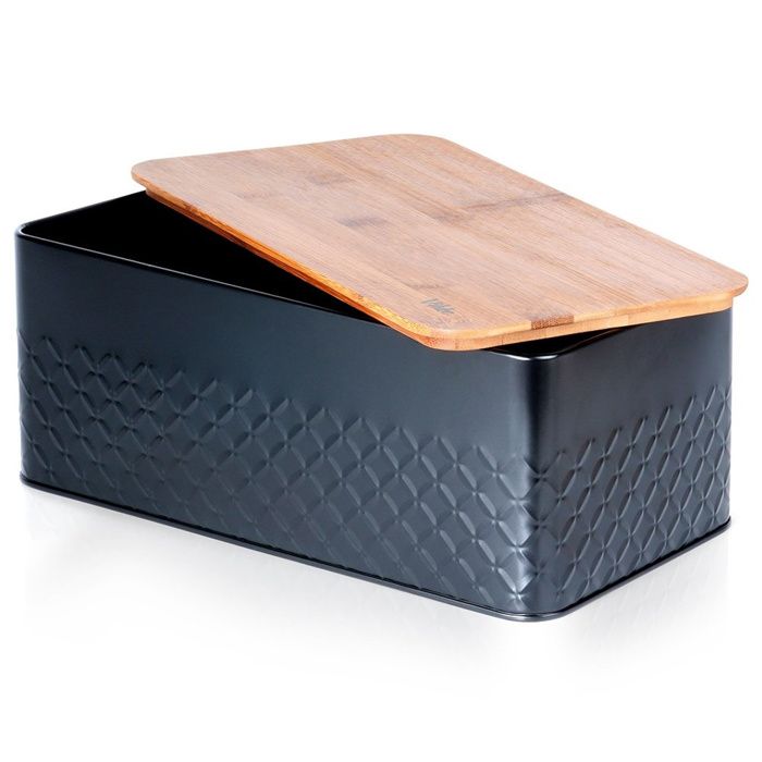 Boîte à Pain 2 étages En Bambou Avec Planche à Découper - Noir, 36,5x24x34 Cm | Rangement Cuisine Organisé