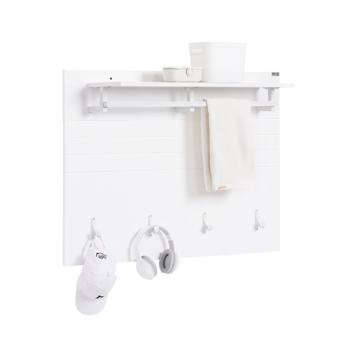 SoBuy Porte-manteau Mural FHK36-W Étagère Murale Porte-manteau dEntrée Patères avec Étagère Suspendue Étagère Rangement avec 4