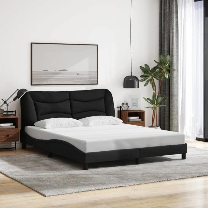 SALE 2025Structure/Cadre de lit - Lit 2 personnes - noir 160x200 cm tissu 31.35 Kg 5737
