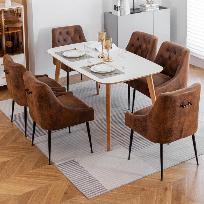 DYHOME Lot de 6 Chaises Salle à Manger Chaise en Simili-daim Avec Poignée Noir Moderne Luxe Chic Marron Foncé