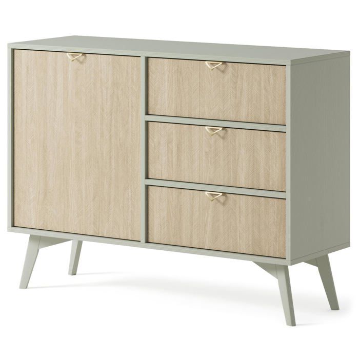 Commode - Eucalyptus - Scandi - 3 tiroirs - 1 porte - 106 x 80 x 38 cm