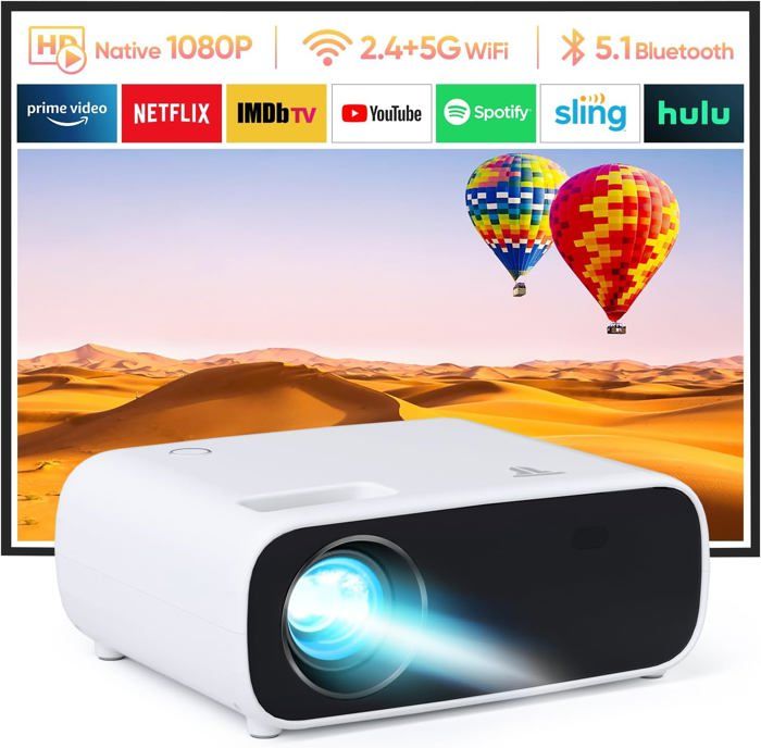 Proiettore Full HD 1080P Wielio Con WiFi/Bluetooth 5.2 - 18000 Lumen, Supporto 4K, Compatibile IOS/Android, Fino A 200 Pollici