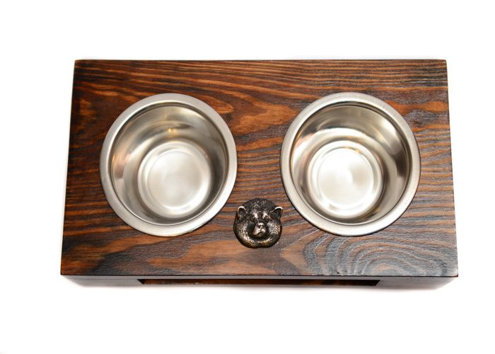 Meilleurs prix pour Akita Akita Inu - support en bois avec gamelles pour chien gamelles en acier un cadeau pour adopter un chien par Art-Dog