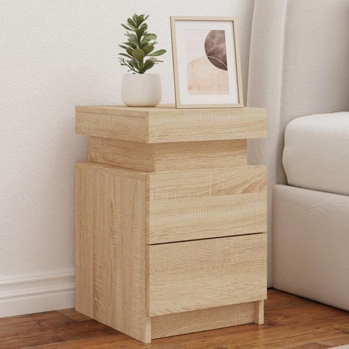 SALE 2025Armoire de Nuit - Table de chevet avec lumières LED - Chêne sonoma - 35x39x55 cm 14 8 Kg 9285