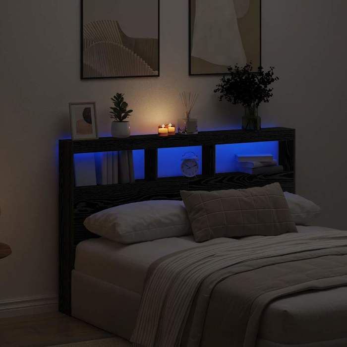 vidaXL Armoire tête de lit avec LED chêne noir 160x17x102 cm 863133