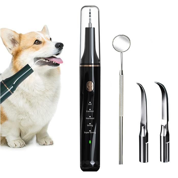 Nettoyeur de dents sonique pour animaux de compagnie outil anti-tartre pour chien éliminateur de plaque dentaire（Noir）