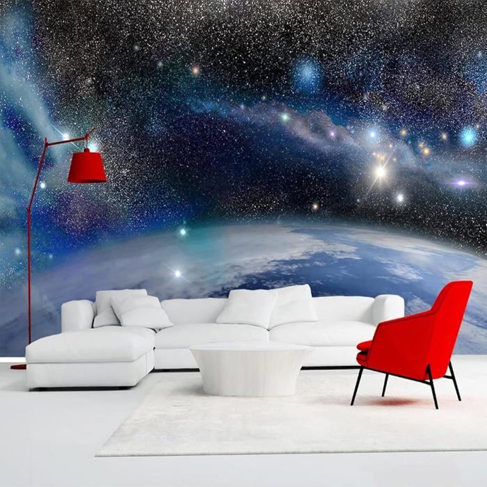 Papier Peint Frais Beau Cosmique Bleu Étoiles 3D Texture Soyeuse Salle à Manger Bureau Détude Canapé TV Mur-350cm×250cm