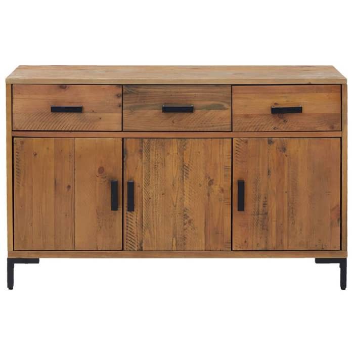 Buffet en bois de pin massif - vidaXL - 110x35x70 cm - Marron - 3 tiroirs - 4 compartiments - Aspect industriel vintage