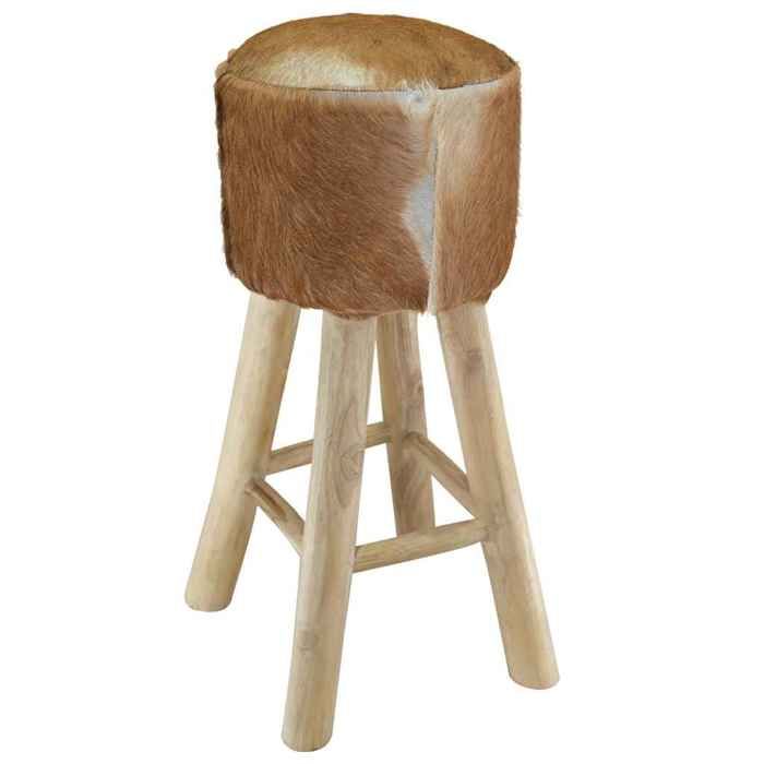 Tabouret de bar en cuir de chèvre - vidaXL - Teck solide - 35x35x76 cm - Siège 30 cm - Motif unique