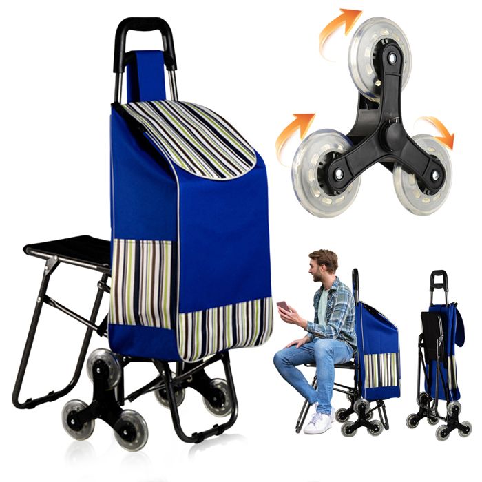 DESSERTE DE CUISINE Chariot pliable multifonction avec siège et poignée parfait pour marché supermarché ou balcon