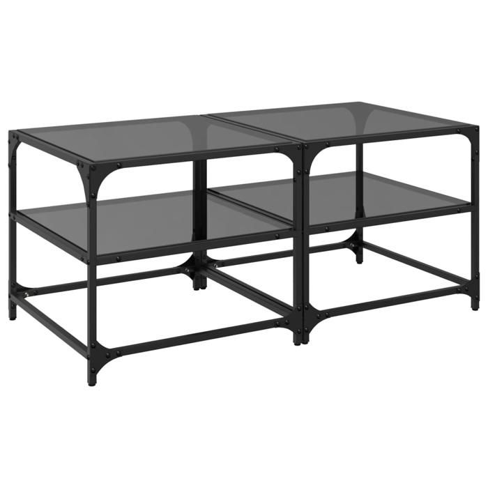 Tables basses en verre - GKO - 50x50x45 cm - Verre noir - Lot de 2 - Cadre en acier - Bois dingénierie